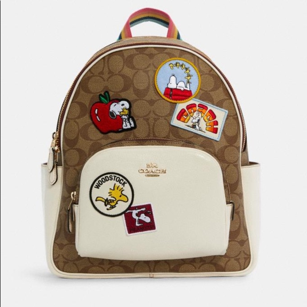NWT Coach X Peanuts Court Backpack In Signature Canvas With Varsity Patches